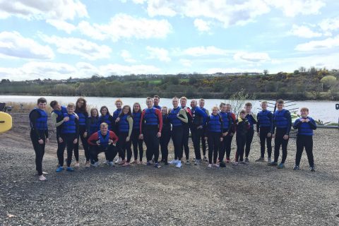 All the youth ready for the paddle boarding